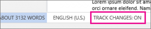 track changes on message in the status bar of Word Online