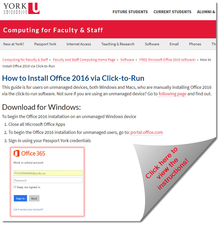 A link to Office 2016 installation instructions 